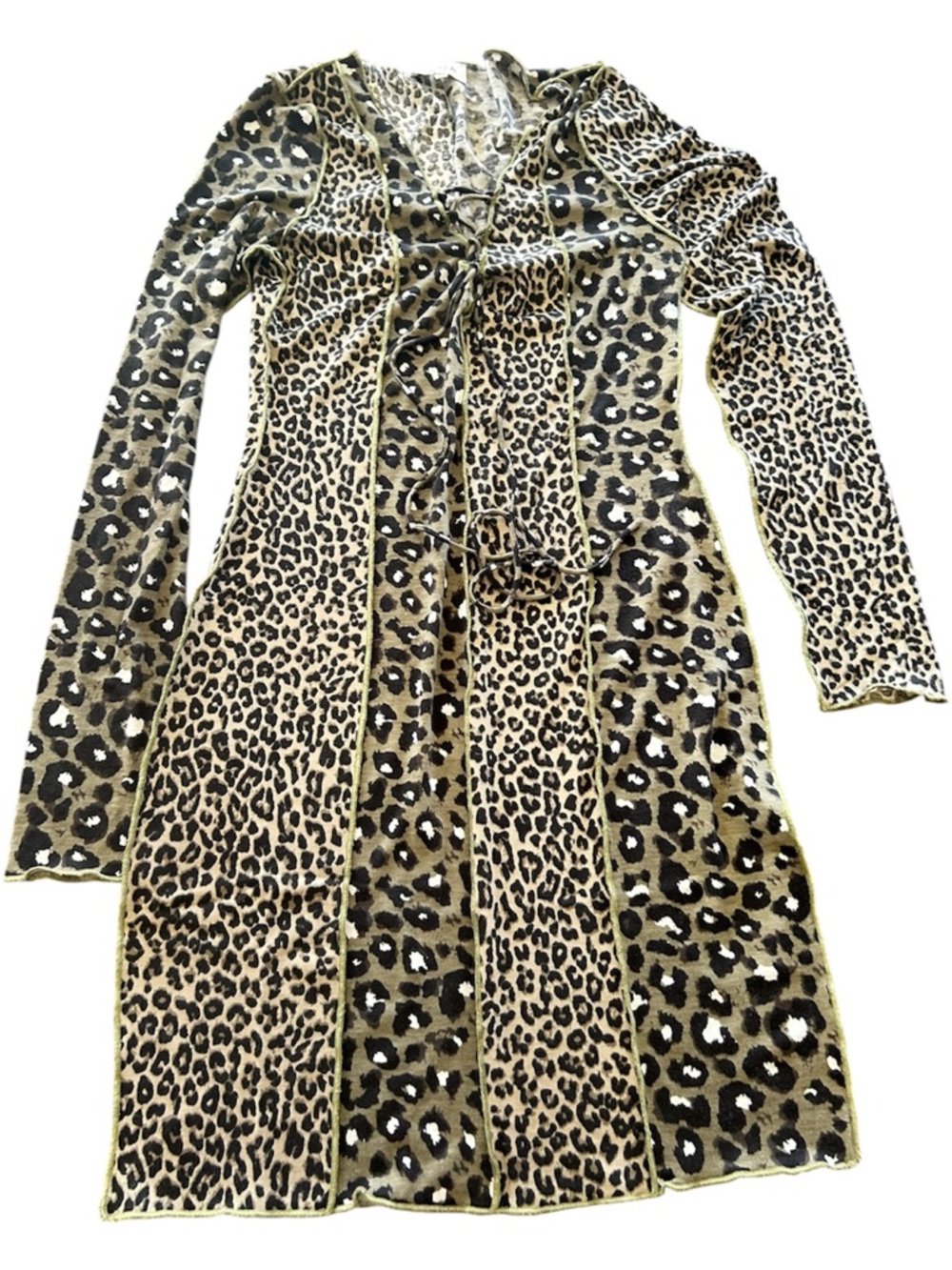 ACOA leopard cheetah mixed print long sleeve lace up mini dress tan black green